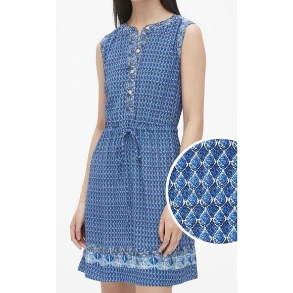 Gap blue printed button tie waist dress M - Picture 1 of 11